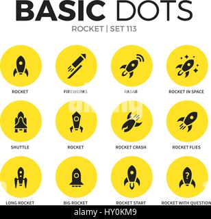Rocket flat icons vector set Stock Vector