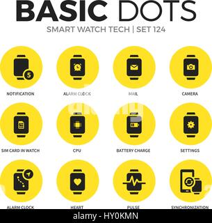 Smart watch tech flat icons vector set Stock Vector
