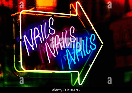 Neon sign for a nail bar in London Stock Photo