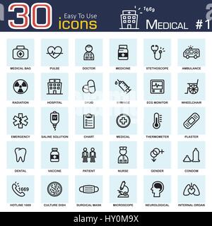 Medical icon set 1 . outline style . Stock Vector