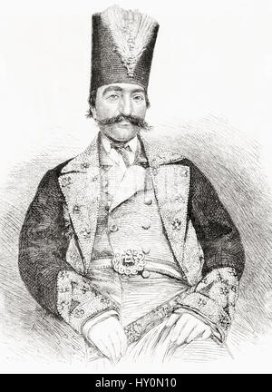 Naser al-Din Shah Qajar, 1831 – 1896, aka Nassereddin Shah Qajar.  King of Persia.  From L'Univers Illustre published 1867. Stock Photo