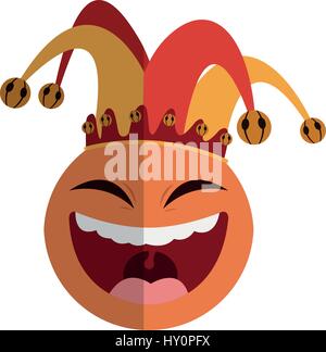 laughing face with jester hat over white background. april fools day concept. colorful design. vector illustration Stock Vector
