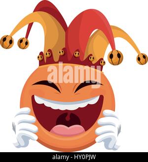 laughing face with jester hat over white background. april fools day concept. colorful design. vector illustration Stock Vector