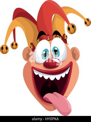 laughing face with jester hat over white background. april fools day concept. colorful design. vector illustration Stock Vector