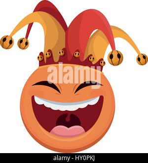 laughing face with jester hat over white background. april fools day concept. colorful design. vector illustration Stock Vector
