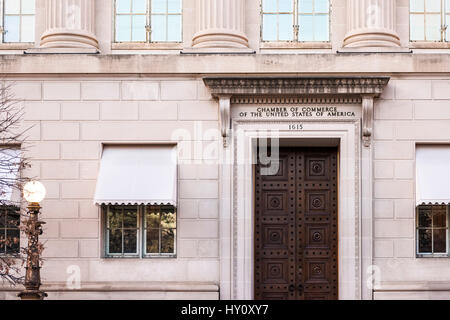Washington DC, USA - March 4, 2017: United States Chamber of Commerce building with sign and entrance Stock Photo