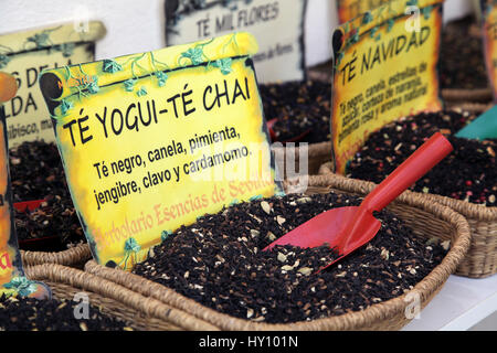 Flavors of tea on a market.spanish Stock Photo