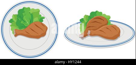 Chicken drumsticks on two plates illustration Stock Vector