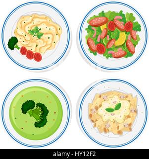 Different kinds of food on plate illustration Stock Vector