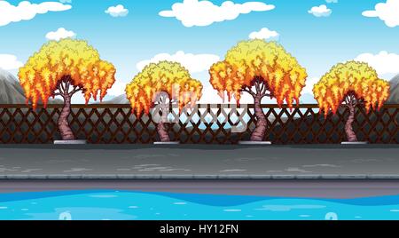 Seamless background with trees along the road illustration Stock Vector