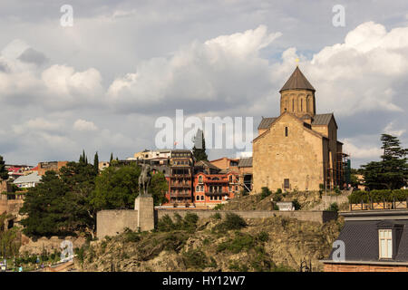 peaceful vie of old town Tblisi ,Metekhi Church Stock Photo