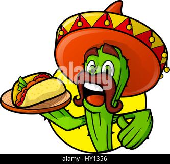 Mexican Cactus With Taco Stock Vector
