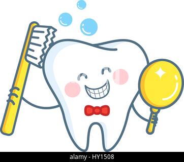 Cartoon Tooth With Toothpaste And Mirror Stock Vector