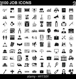 100 job icons set, simple style Stock Vector