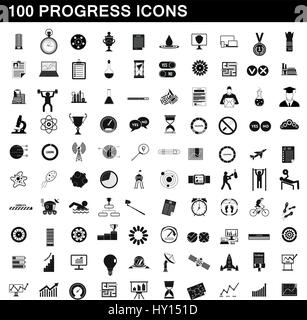 100 progress icons set, simple style Stock Vector