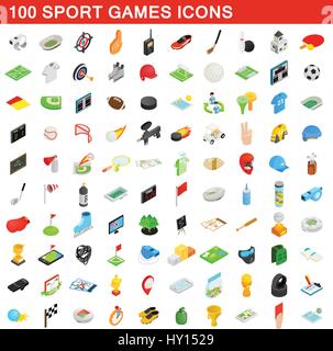 100 sport games icons set, isometric 3d style Stock Vector