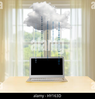 Personal cloud computing at home concept - home laptop connected to applications in the cloud - data technology concepts Stock Photo