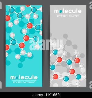 Banners with molecular structure. Abstract molecules in flat style Stock Vector