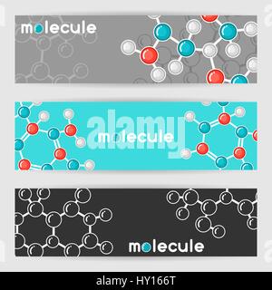 Banners with molecular structure. Abstract molecules in flat style Stock Vector