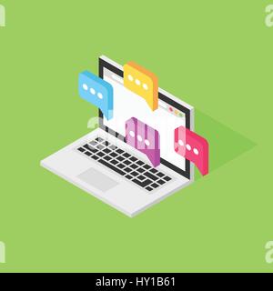 Chat Bubble inside Isometric Laptop vector illustration design Stock Vector