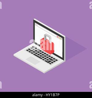 Lock Security inside Isometric Laptop vector illustration design Stock Vector