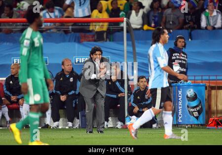 DIEGO MARADONA ARGENTINA COACH ELLIS PARK JOHANNESBURG SOUTH AFRICA 12 June 2010 Stock Photo