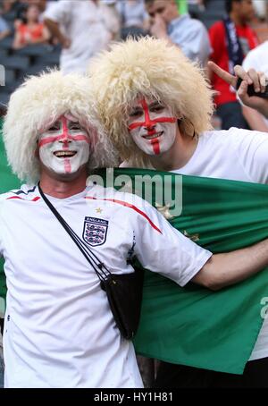 ENGLISH FANS WITH PAINTED FRANCE V ENGLAND FRANCE V ENGLAND DONBASS ARENA DONETSK UKRAINE 11 June 2012 Stock Photo