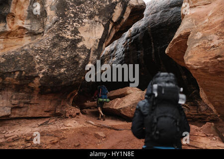 Backpacking through Canyonlands National Park in Southern Utah. Stock Photo