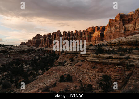 Hiking through the remote Canyonlands in Utah. Stock Photo