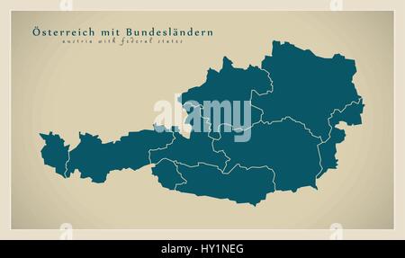 Modern Map - Austria with federal states AT Stock Vector