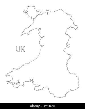 Wales outline silhouette map illustration with regions Stock Vector ...