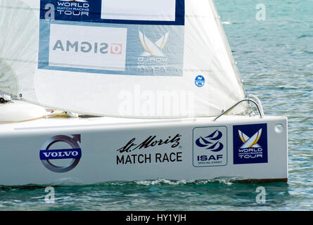 Sailing boats racing during the Match Race, St.Moritz, Switzerland | Segelboote wÃ¤hrend des Match Races, St.Moritz, Schweiz Stock Photo