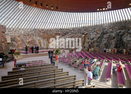Interior Image of the Temppeliaukio Mountain Church entirely built into the mountain in Helsinki, Finland. Stock Photo