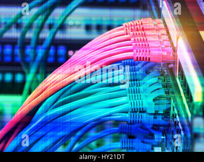 network cables connected in network switches Stock Photo