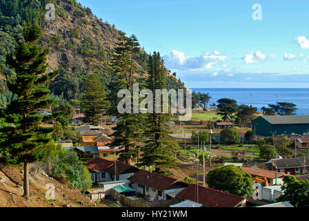 Image of the settlement on Robinson Crusoe Island, formerly known as Juan Fernandez, in Chile. Stock Photo