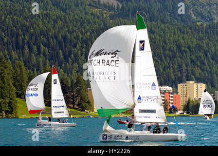 Sailing boats racing during the Match Race, St.Moritz, Switzerland | Segelboote wÃ¤hrend des Match Races, St.Moritz, Schweiz Stock Photo