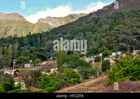 Image of the settlement on Robinson Crusoe Island, formerly known as Juan Fernandez, in Chile. Stock Photo