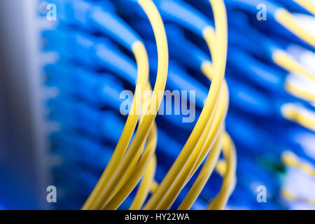 fiber optic telecommunication cables on blur background Stock Photo