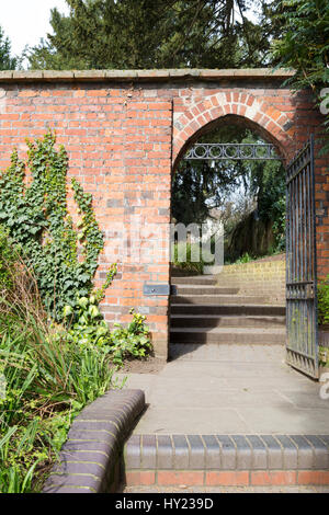 Stepped entrance gateway to the Vintry Garden in the grounds of St Albans cathedral. Stock Photo