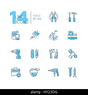 Tools - coloured modern single line icons set Stock Vector