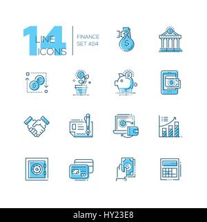 Finance - coloured modern single line icons set Stock Vector