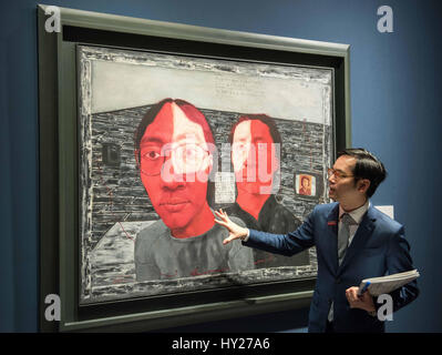 Hong Kong, Hong Kong SAR, China. 31st Mar, 2017.  Highlights of the Spring sales include Zhang Xiaogang's Bloodline: Mother and son No2 on show during sale previews in Hong Kong, Hong Kong SAR, China on March 31, 2017. Sotheby's Hong Kong Spring sale preview opens at the Hong Kong Convention and exhibition centre. Credit: Jayne Russell/ZUMA Wire/Alamy Live News Stock Photo