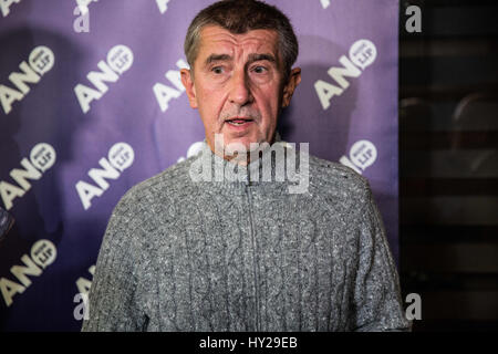 March 31, 2017 - Andrej Babis - Czech politician, entrepreneur and businessman of Slovak origin. Since 29 January 2014 he has been Finance Minister of the Czech Republic, Deputy Prime Minister responsible for the economy and since 11 May 2012 leader of political party ANO 2011. BabiÅ¡, the second richest man in the Czech Republic is a former CEO and sole owner of the Agrofert group with a net worth of about $2.6 billion according to Forbes magazine.BabiÅ¡ is considered to be one of the most popular politicians in the Czech Republic. (Credit Image: © David Tesinsky via ZUMA Wire) Stock Photo