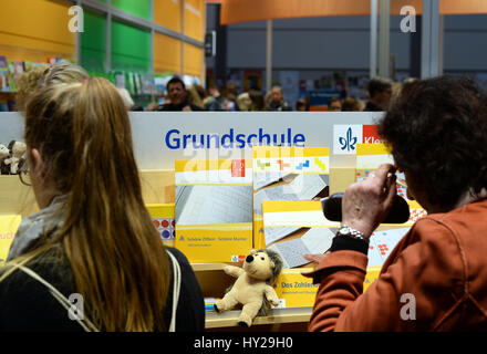 Leipzig, Germany. 24th Mar, 2017. Primary school books have been laid out at the book fair in Leipzig, Germany, 24 March 2017. Photo: Jens Kalaene/dpa-Zentralbild/ZB/dpa/Alamy Live News Stock Photo
