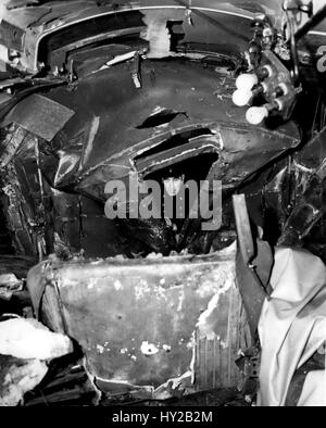 Apr. 09, 1953 - Nine Now Dead in Tube Disaster. Nine people were known today to have died in the Central Line Tube disaster at Stratford last night, the worst in the London Underground?s history. Keystone Photo Shows: A fireman at work in the tunnel on the wrecked trains at Stratford this morning. (Credit Image: © Keystone Press Agency/Keystone USA via ZUMAPRESS.com) Stock Photo