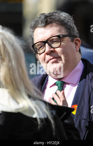 Canton, Cardiff, Wales, UK. 1st April 2017. Deputy Leader of the Labour Party: Tom Watson, lends his support to the local Labour Party Team, Stephen Cunnah, Susan Elsmore and Ramesh Patel, on the streets of Canton, Cardiff, for their forthcoming local elections. Andrew Lewis/Alamy Live News Stock Photo