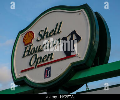 Humble, Texas, USA. 1st Apr, 2017. Sign prior to the start of the third round of the Shell Houston Open at the Golf Club of Houston in Humble, Texas. John Glaser/CSM/Alamy Live News Stock Photo