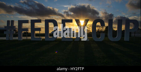 Humble, Texas, USA. 1st Apr, 2017. Sunrise before the third round of theFedEx Cup Shell Houston Open at the Golf Club of Houston in Humble, Texas. John Glaser/CSM/Alamy Live News Stock Photo