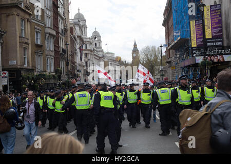 London, UK. 1st Apr, 2017. English Defence League march member of the EDL starting there march at Trafalgar Square Credit: Brian Southam/Alamy Live News Stock Photo