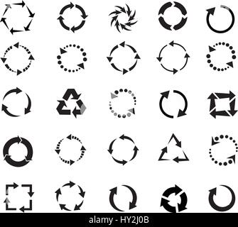 circle arrows icon, pictogram refresh reload rotation loop, signs of recycling. vector set Stock Vector